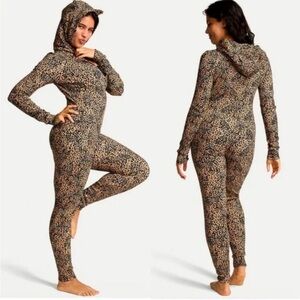 New Victorias Secret PINK Waffle Knit Thermal Onesie Pajamas Leopard